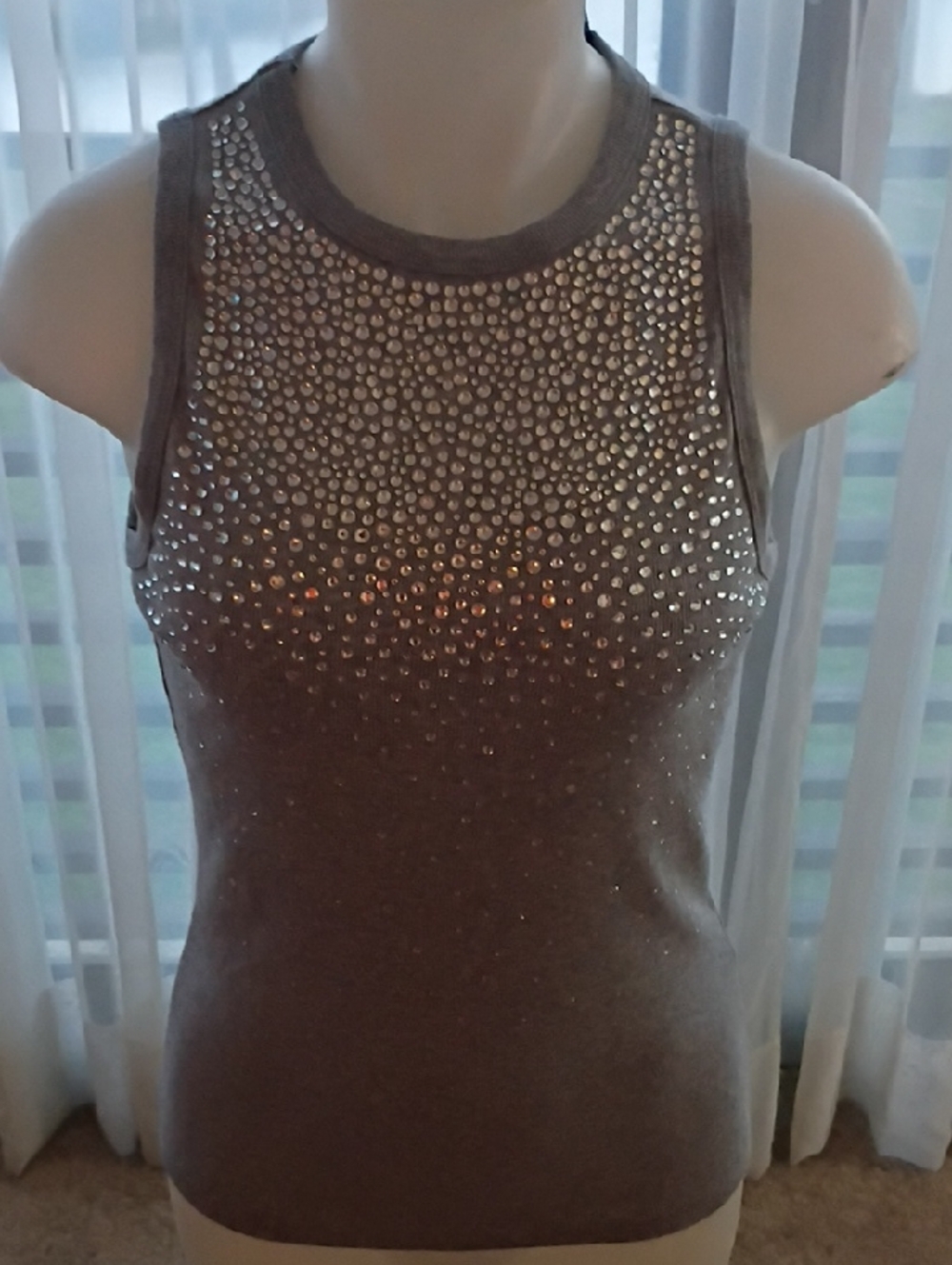 Hot Cotton Gray Sleeveless Tank with Rhinestone Accents 95 % Cotton &5%Spandex